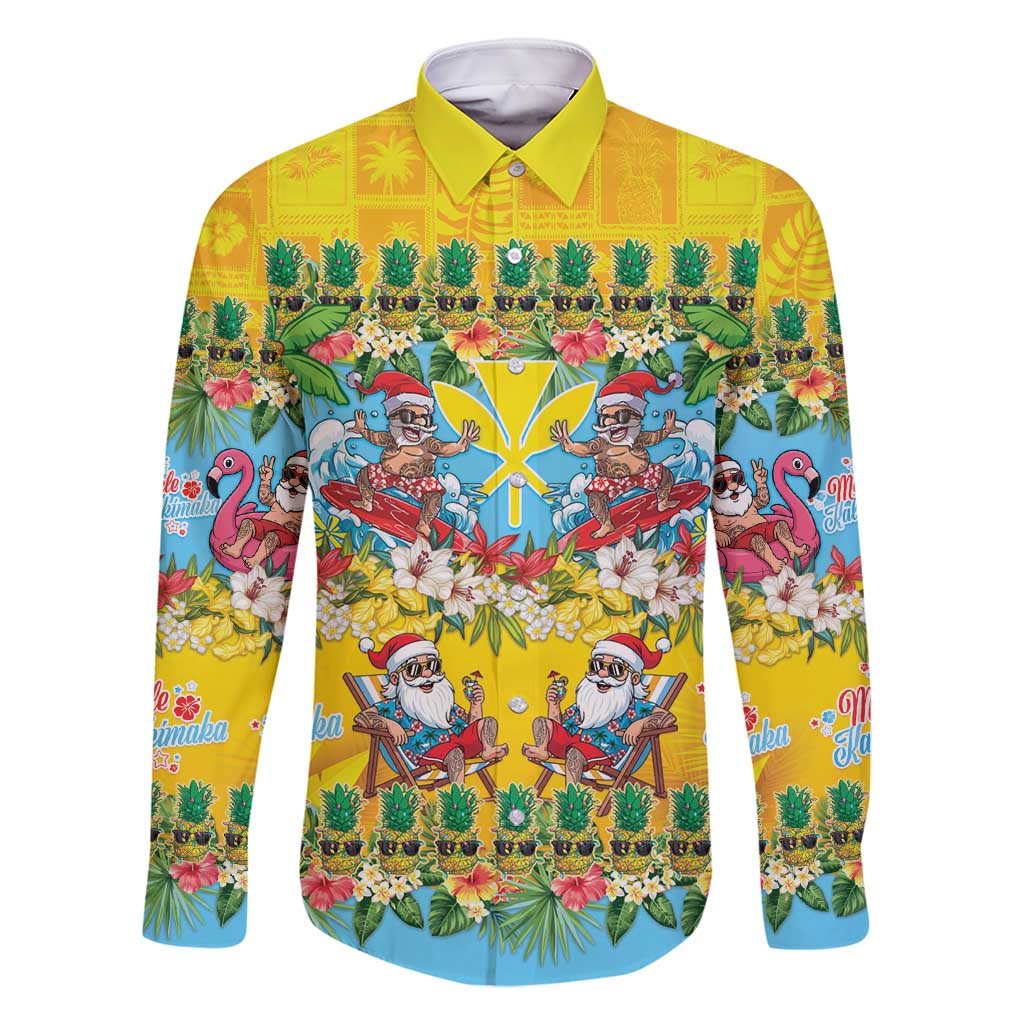 Hawaii Christmas Family Matching Off Shoulder Maxi Dress and Hawaiian Shirt Mele Kalikimaka Tropical Vibes LT05 Dad's Shirt - Long Sleeve Colorful - Polynesian Pride