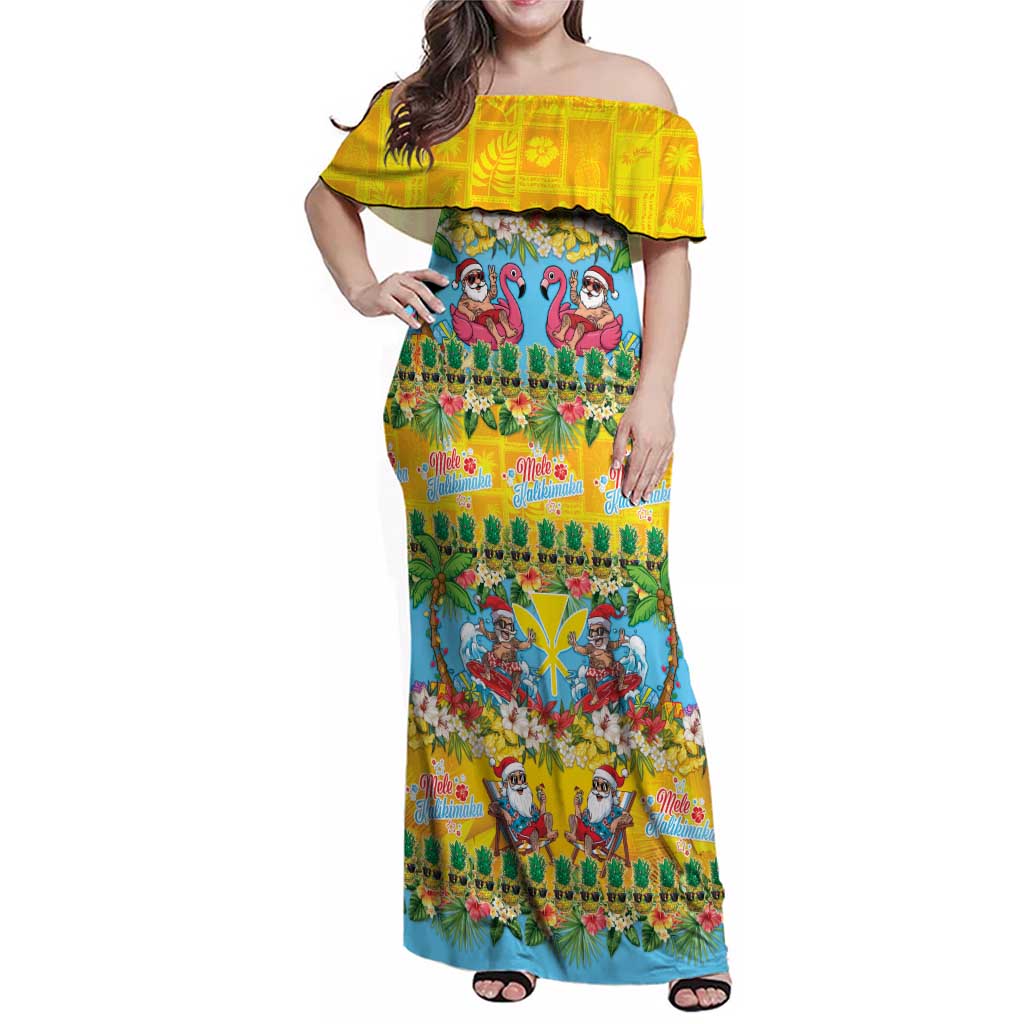Hawaii Christmas Family Matching Off Shoulder Maxi Dress and Hawaiian Shirt Mele Kalikimaka Tropical Vibes LT05 Mom's Dress Colorful - Polynesian Pride