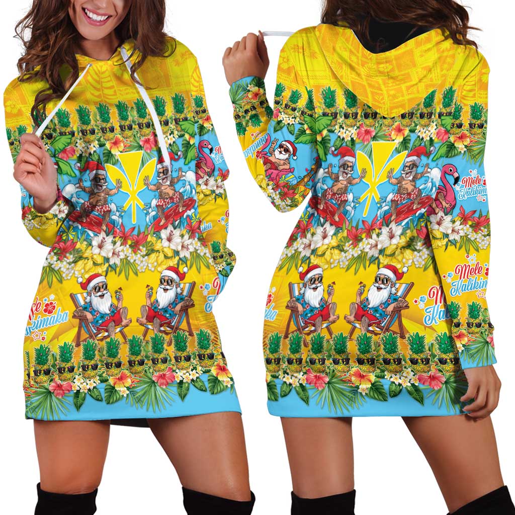 Hawaii Christmas Hoodie Dress Mele Kalikimaka Tropical Vibes - Polynesian Pride