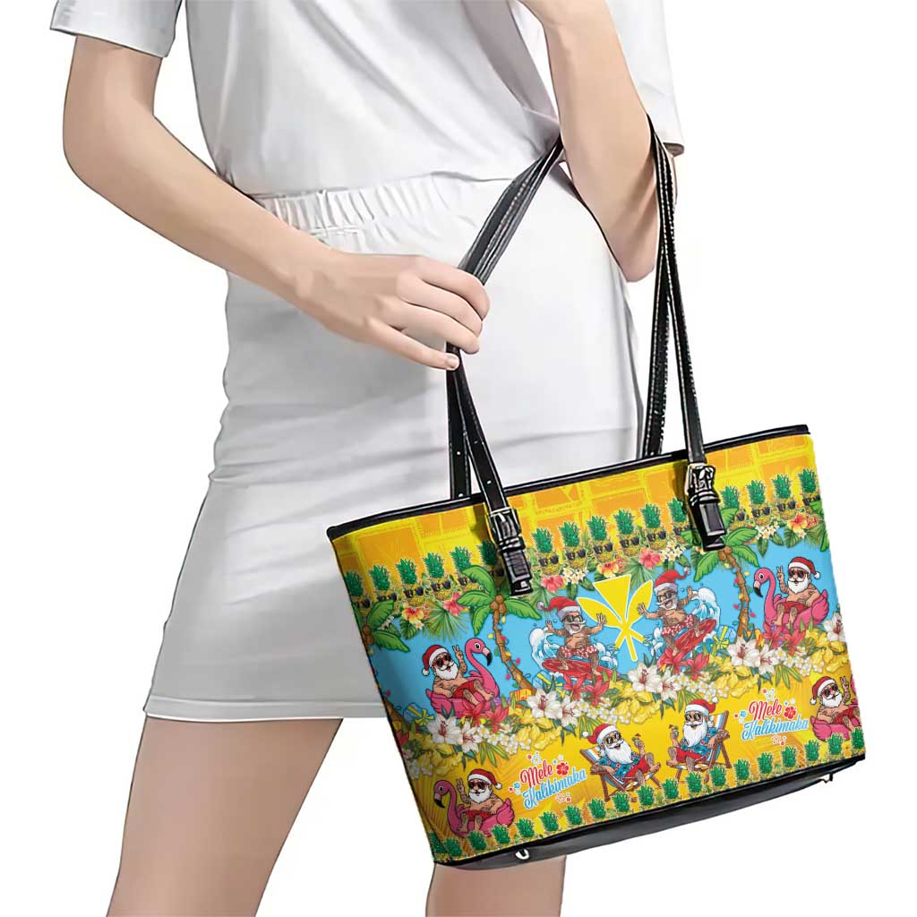Hawaii Christmas Leather Tote Bag Mele Kalikimaka Tropical Vibes - Polynesian Pride