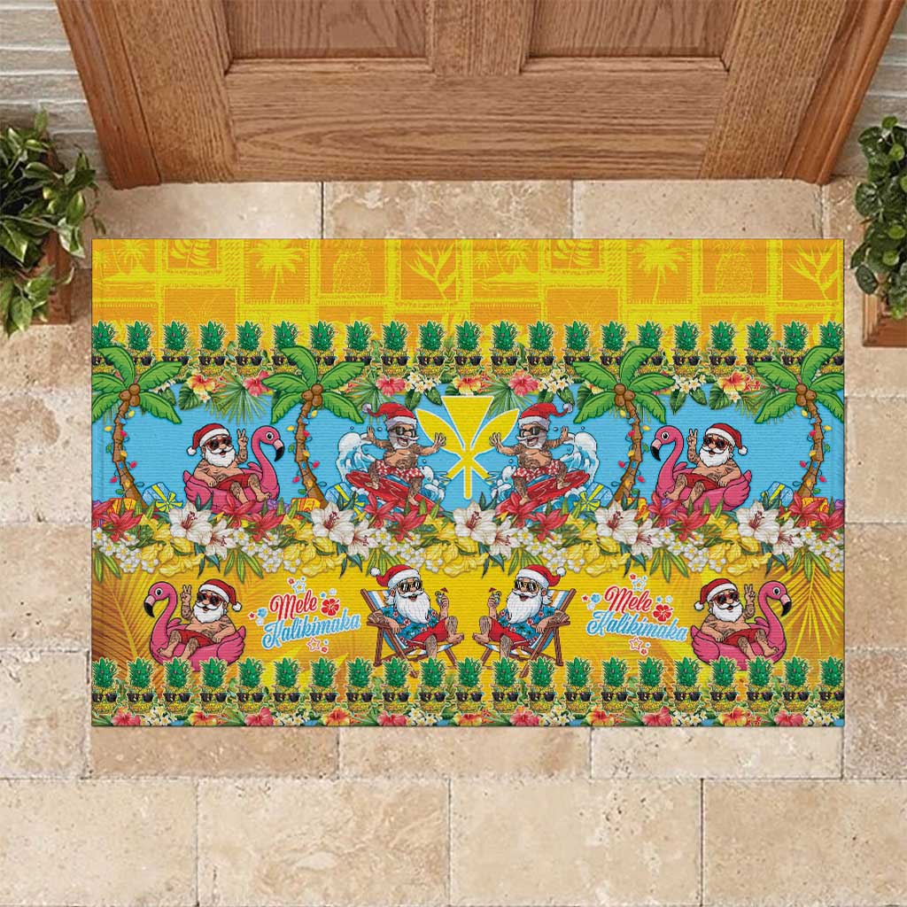 Hawaii Christmas Rubber Doormat Mele Kalikimaka Tropical Vibes - Polynesian Pride