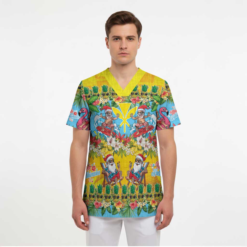 Hawaii Christmas Scrub Top Mele Kalikimaka Tropical Vibes - Polynesian Pride