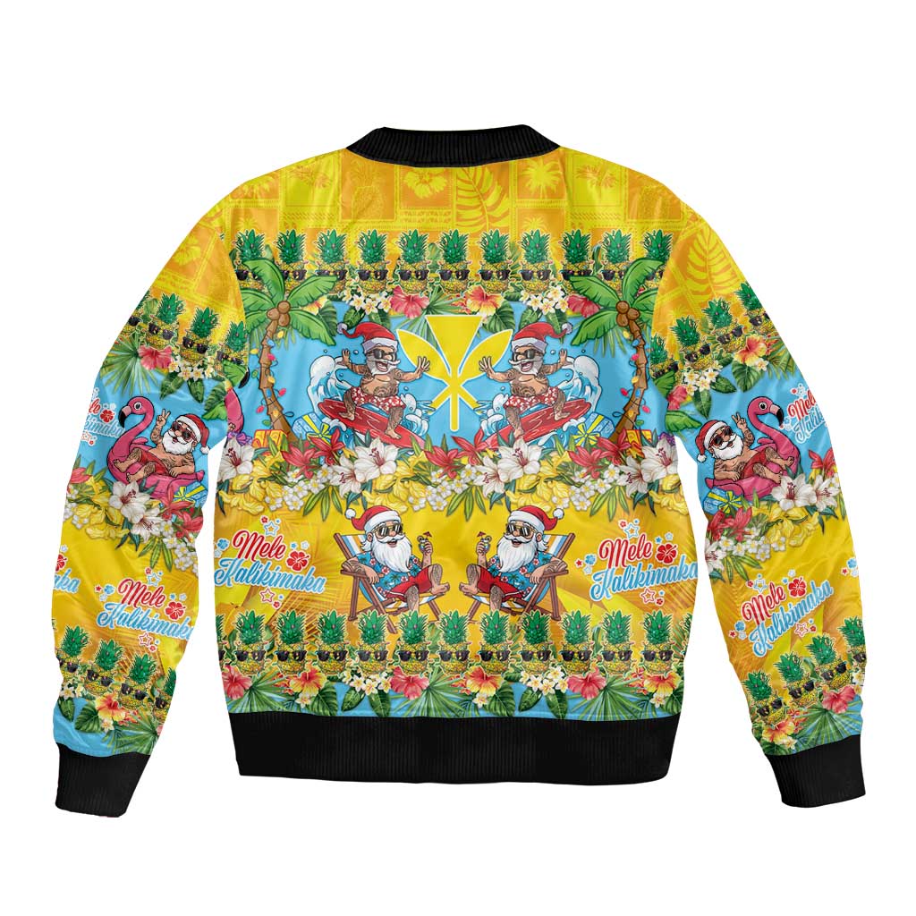 Hawaii Christmas Sleeve Zip Bomber Jacket Mele Kalikimaka Tropical Vibes - Polynesian Pride