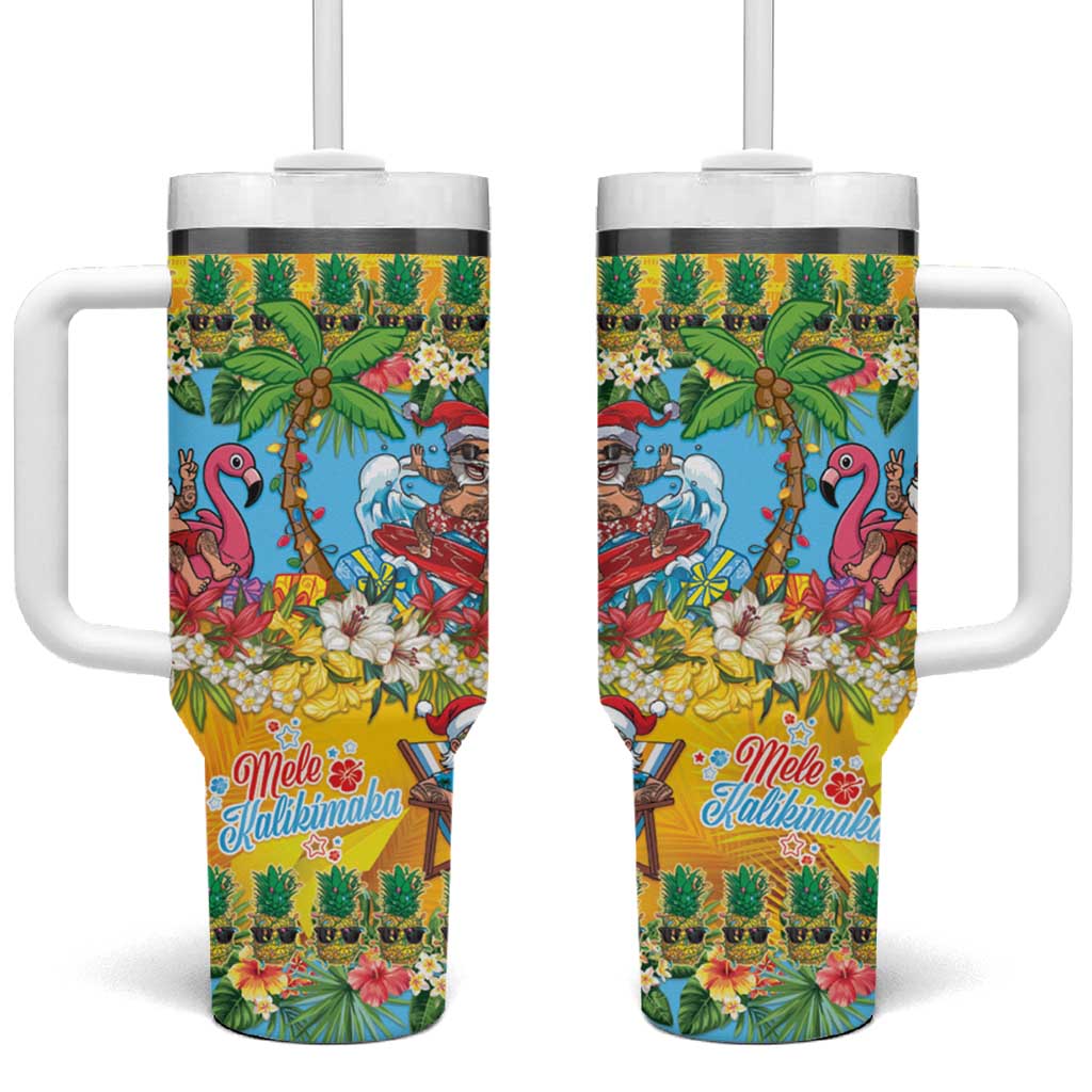 Hawaii Christmas Tumbler With Handle Mele Kalikimaka Tropical Vibes - Polynesian Pride
