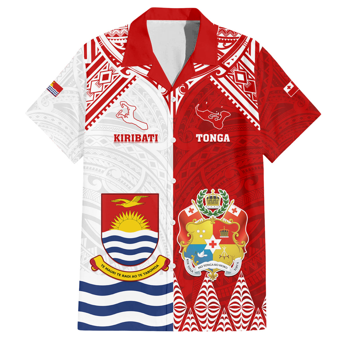 Personalised Tonga And Kiribati Family Matching Puletasi Dress and Hawaiian Shirt Coat Of Arms Polynesian Pattern LT05 Dad's Shirt - Short Sleeve Red - Polynesian Pride