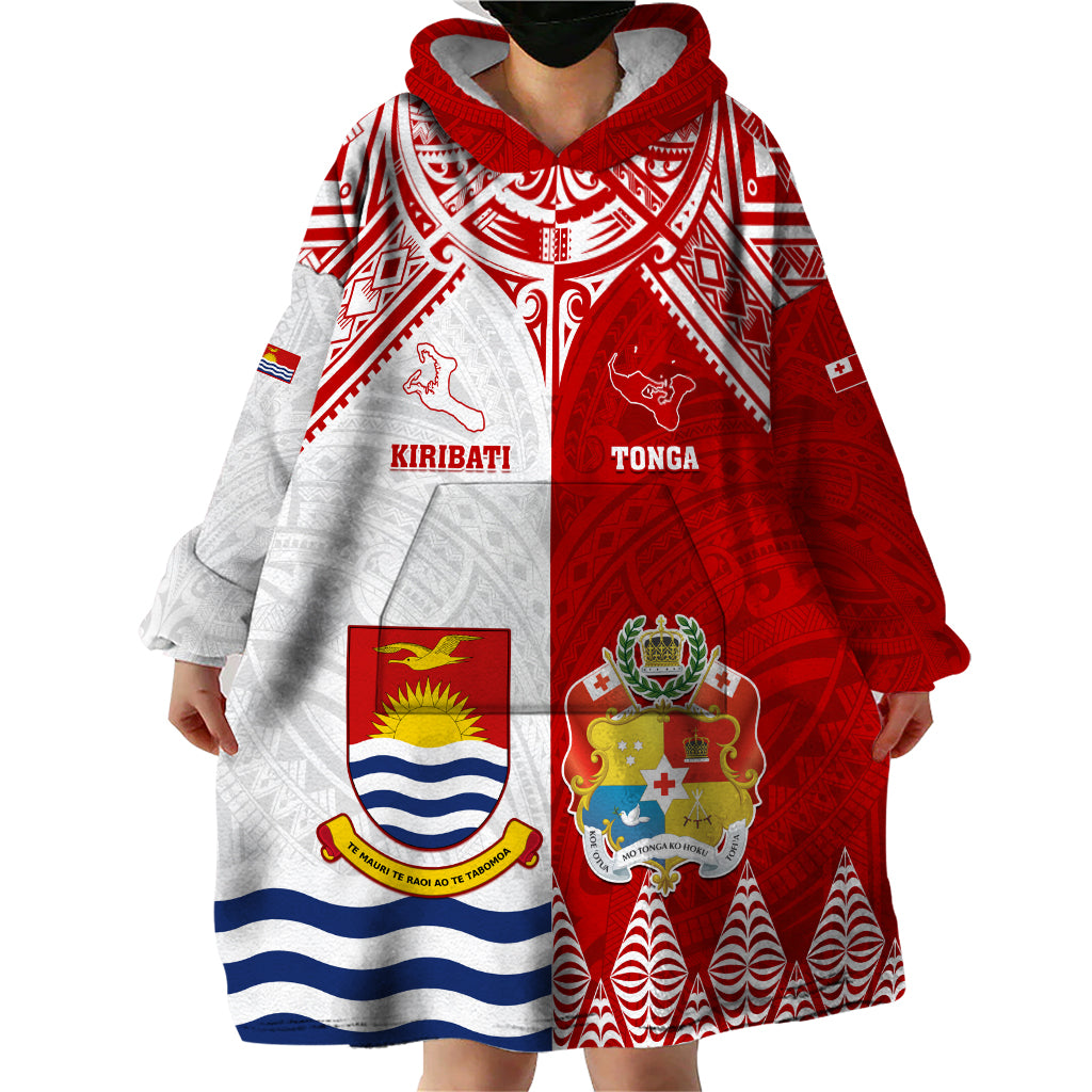 Personalised Tonga And Kiribati Wearable Blanket Hoodie Coat Of Arms Polynesian Pattern LT05 - Polynesian Pride