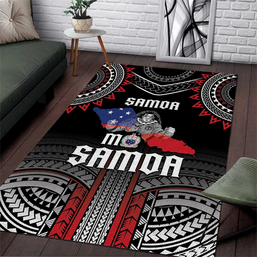 Samoa Black Saturday Area Rug Samoan Warrior Tribal Pattern