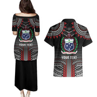 Personalised Samoa Black Saturday Couples Matching Puletasi and Hawaiian Shirt Samoan Warrior Tribal Pattern LT05 - Polynesian Pride
