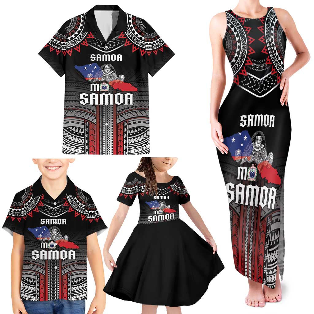 Personalised Samoa Black Saturday Family Matching Tank Maxi Dress and Hawaiian Shirt Samoan Warrior Tribal Pattern