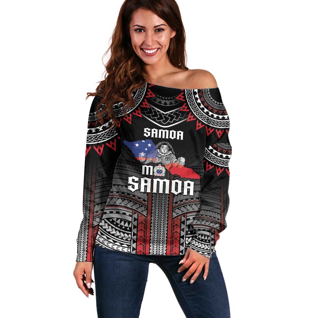 Personalised Samoa Black Saturday Off Shoulder Sweater Samoan Warrior Tribal Pattern