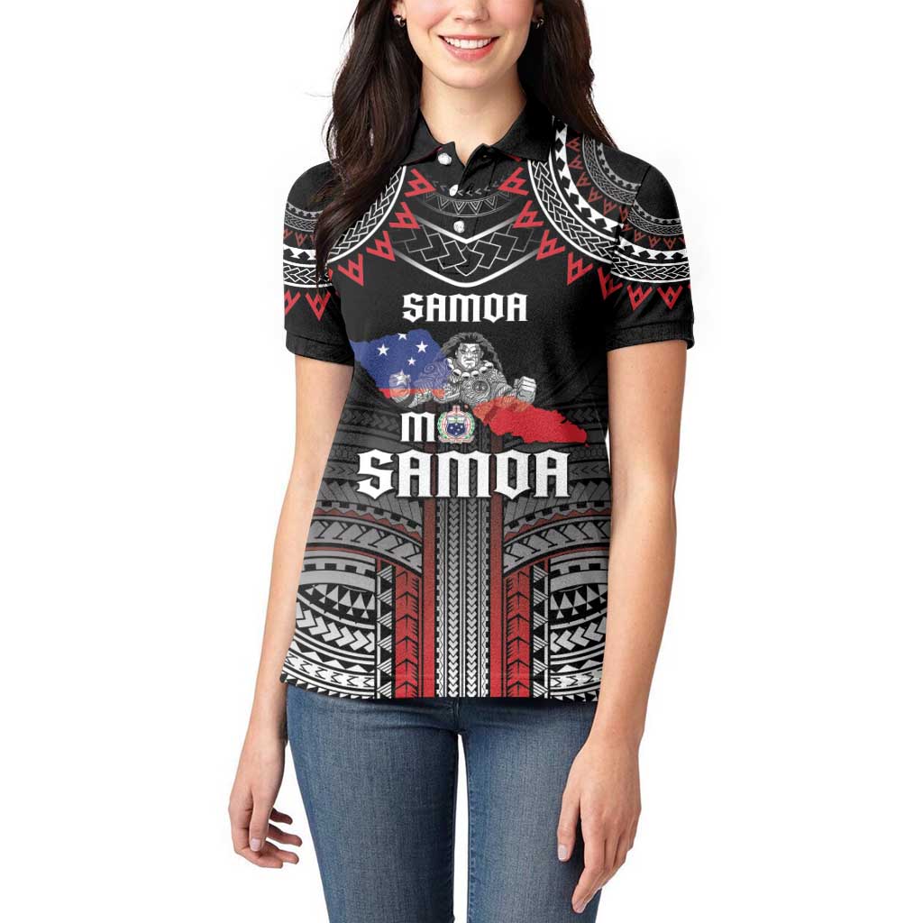 Personalised Samoa Black Saturday Women Polo Shirt Samoan Warrior Tribal Pattern