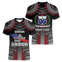 Personalised Samoa Black Saturday Women V-Neck T-Shirt Samoan Warrior Tribal Pattern