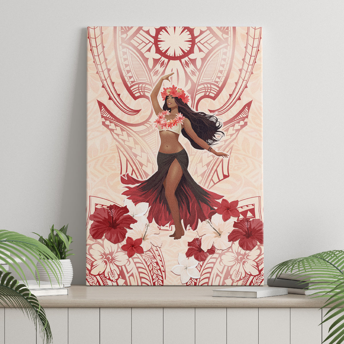 Tahiti Women's Day Canvas Wall Art With Polynesian Pattern