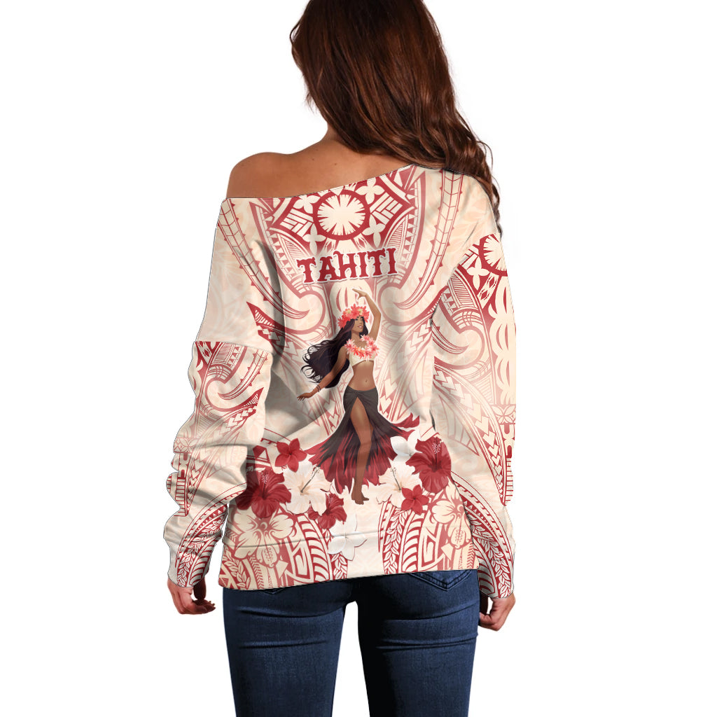 Tahiti Women's Day Off Shoulder Sweater With Polynesian Pattern LT05 - Polynesian Pride