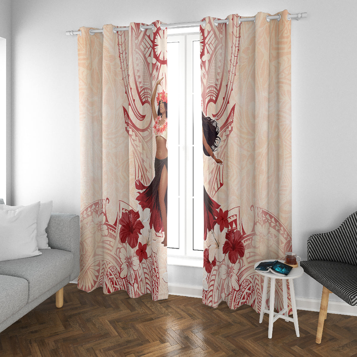 Tahiti Women's Day Window Curtain With Polynesian Pattern