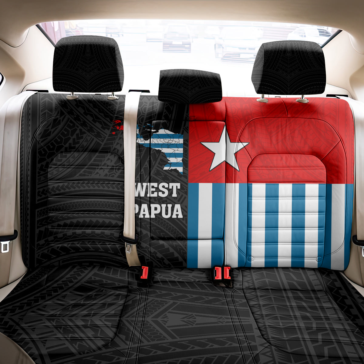 West Papua Back Car Seat Cover Polynesian Pattern With Coat Of Arms LT05 - Polynesian Pride