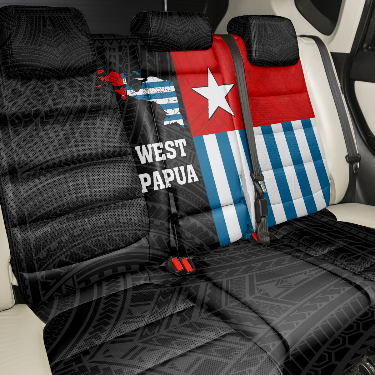 West Papua Back Car Seat Cover Polynesian Pattern With Coat Of Arms LT05 - Polynesian Pride