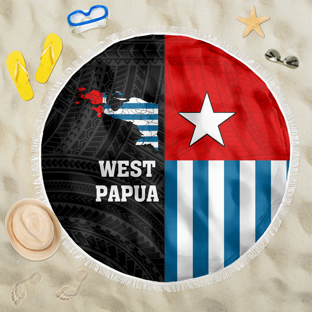 Personalised West Papua Beach Blanket Polynesian Pattern With Coat Of Arms