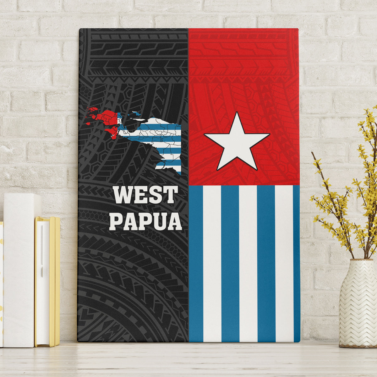 Personalised West Papua Canvas Wall Art Polynesian Pattern With Coat Of Arms