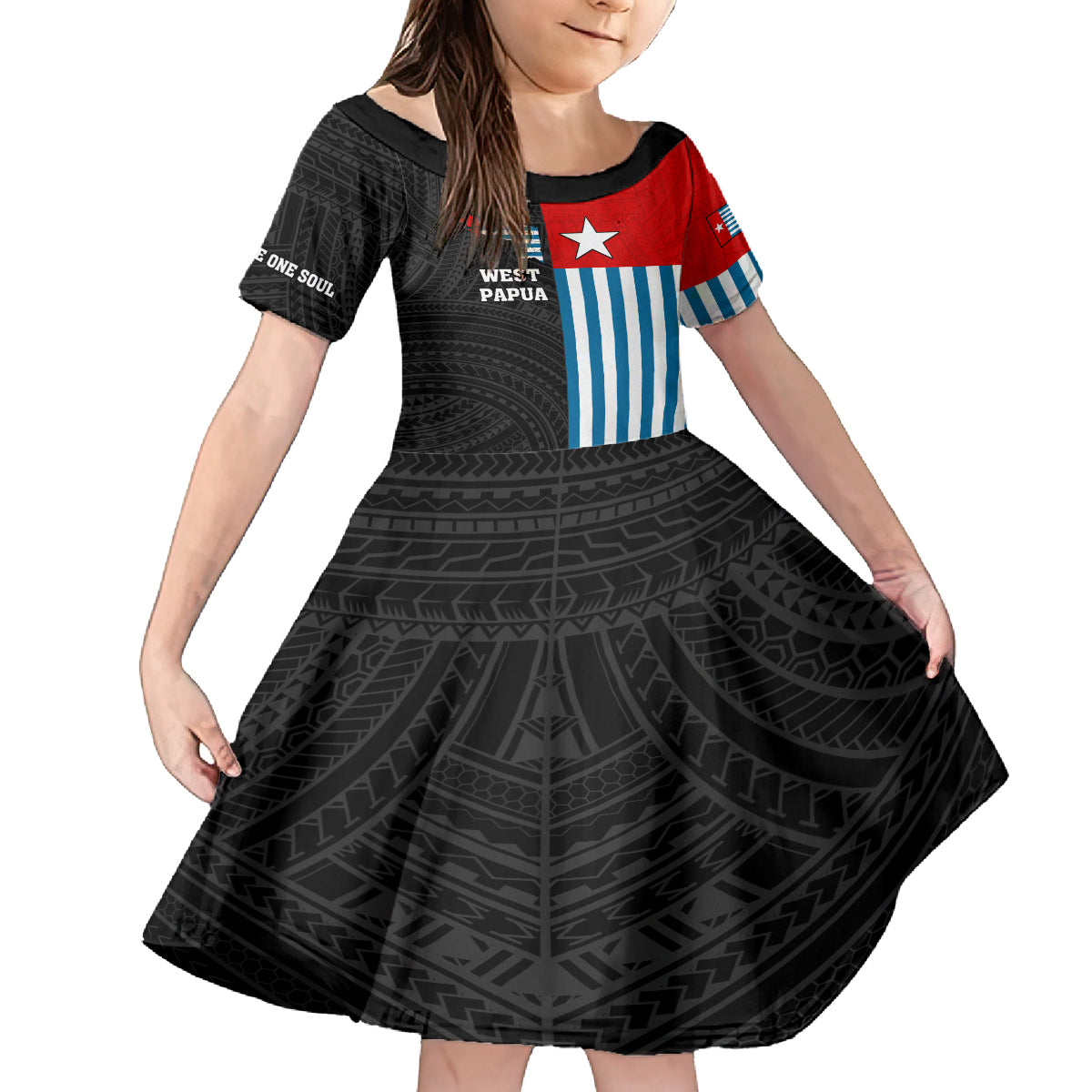 Personalised West Papua Kid Short Sleeve Dress Polynesian Pattern With Coat Of Arms LT05 KID Blue - Polynesian Pride