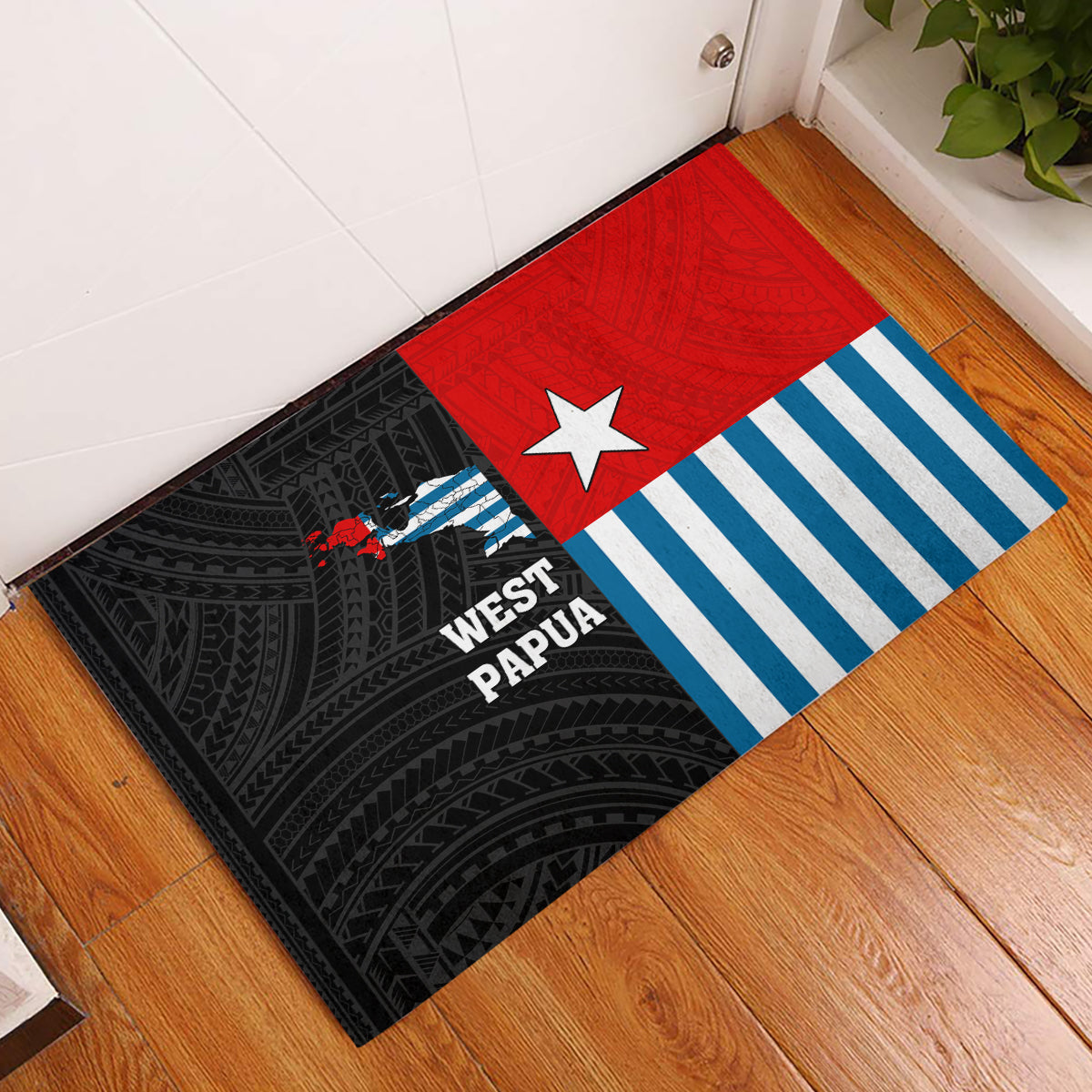 Personalised West Papua Rubber Doormat Polynesian Pattern With Coat Of Arms