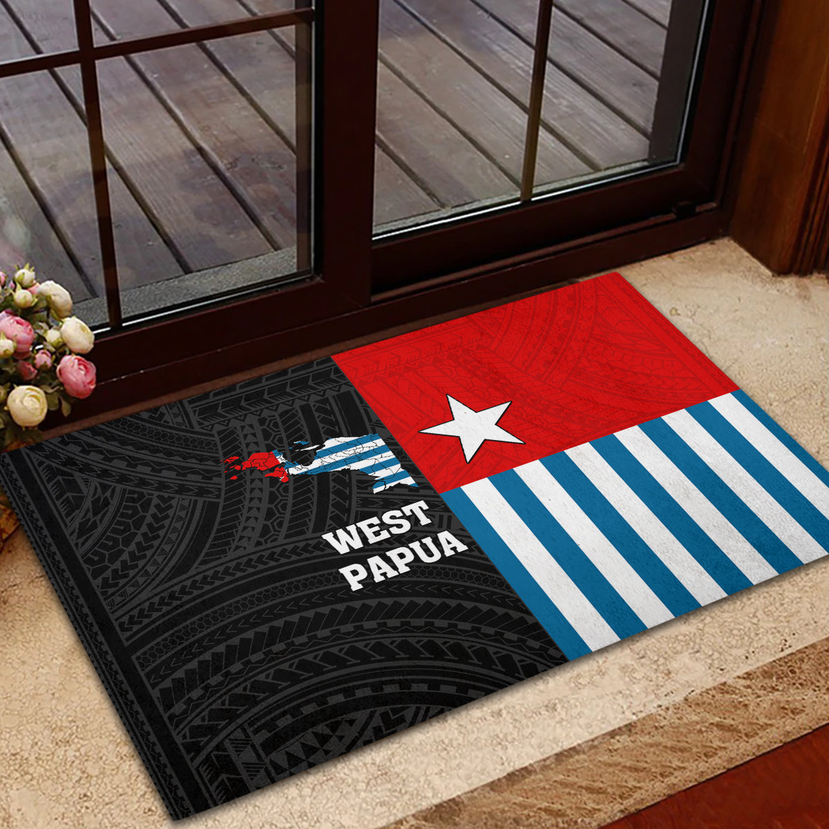 Personalised West Papua Rubber Doormat Polynesian Pattern With Coat Of Arms