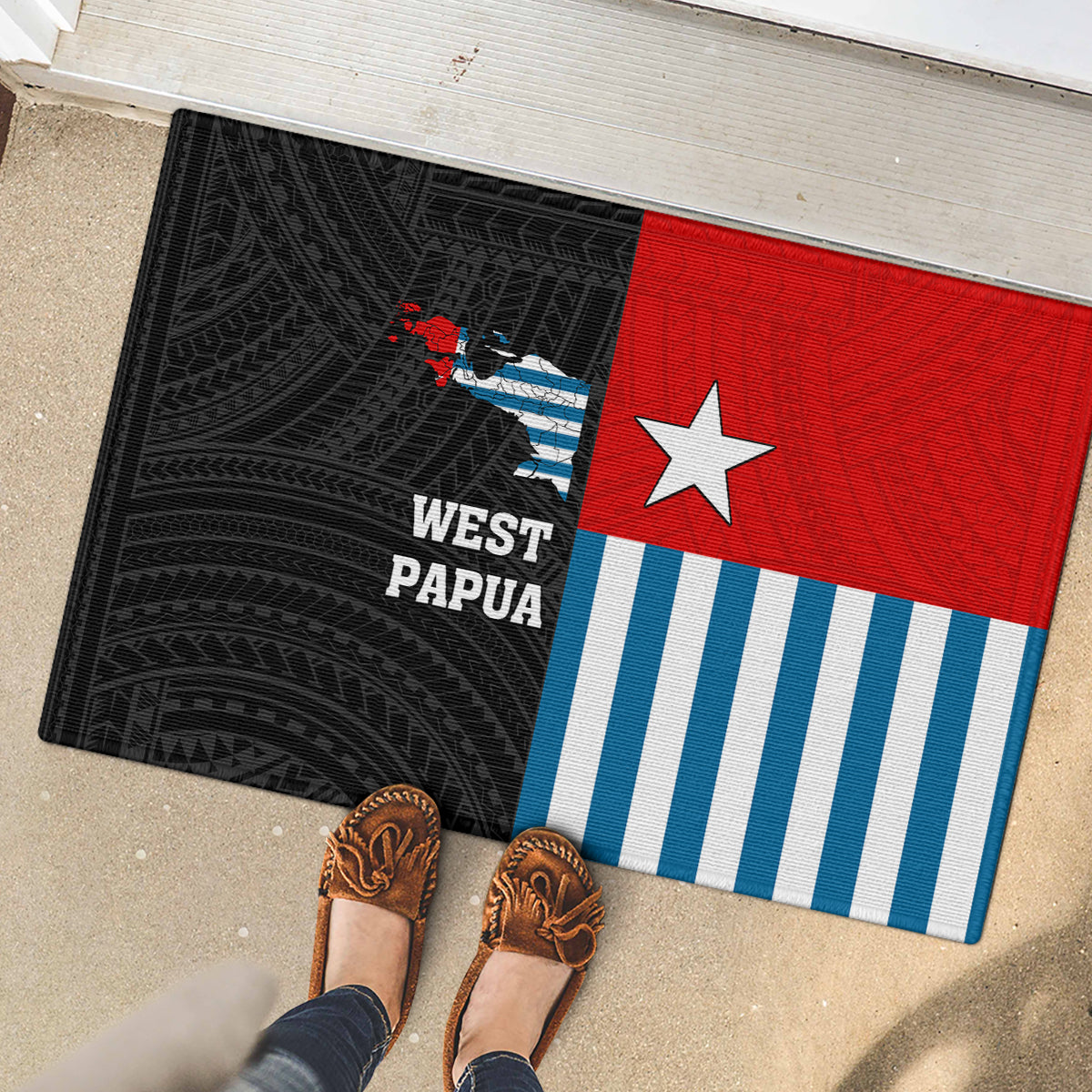 Personalised West Papua Rubber Doormat Polynesian Pattern With Coat Of Arms