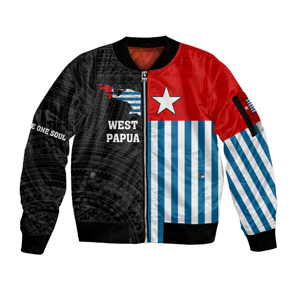 Personalised West Papua Sleeve Zip Bomber Jacket Polynesian Pattern With Coat Of Arms LT05 Unisex Blue - Polynesian Pride
