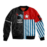 Personalised West Papua Sleeve Zip Bomber Jacket Polynesian Pattern With Coat Of Arms LT05 Unisex Blue - Polynesian Pride