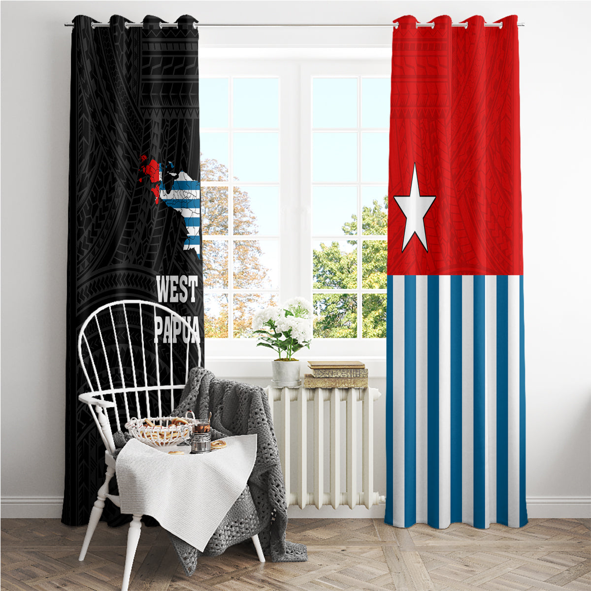 Personalised West Papua Window Curtain Polynesian Pattern With Coat Of Arms