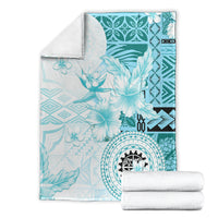 Samoa Siapo Pattern With Teal Hibiscus Blanket