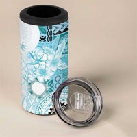 Samoa Siapo Pattern With Teal Hibiscus 4 in 1 Can Cooler Tumbler