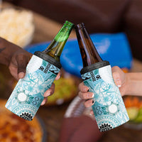 Samoa Siapo Pattern With Teal Hibiscus 4 in 1 Can Cooler Tumbler