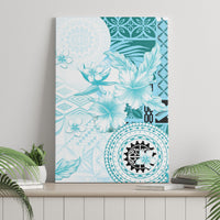 Samoa Siapo Pattern With Teal Hibiscus Canvas Wall Art LT05 - Polynesian Pride