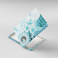 Samoa Siapo Pattern With Teal Hibiscus Canvas Wall Art LT05 With Frame Teal - Polynesian Pride