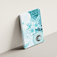 Samoa Siapo Pattern With Teal Hibiscus Canvas Wall Art LT05 - Polynesian Pride