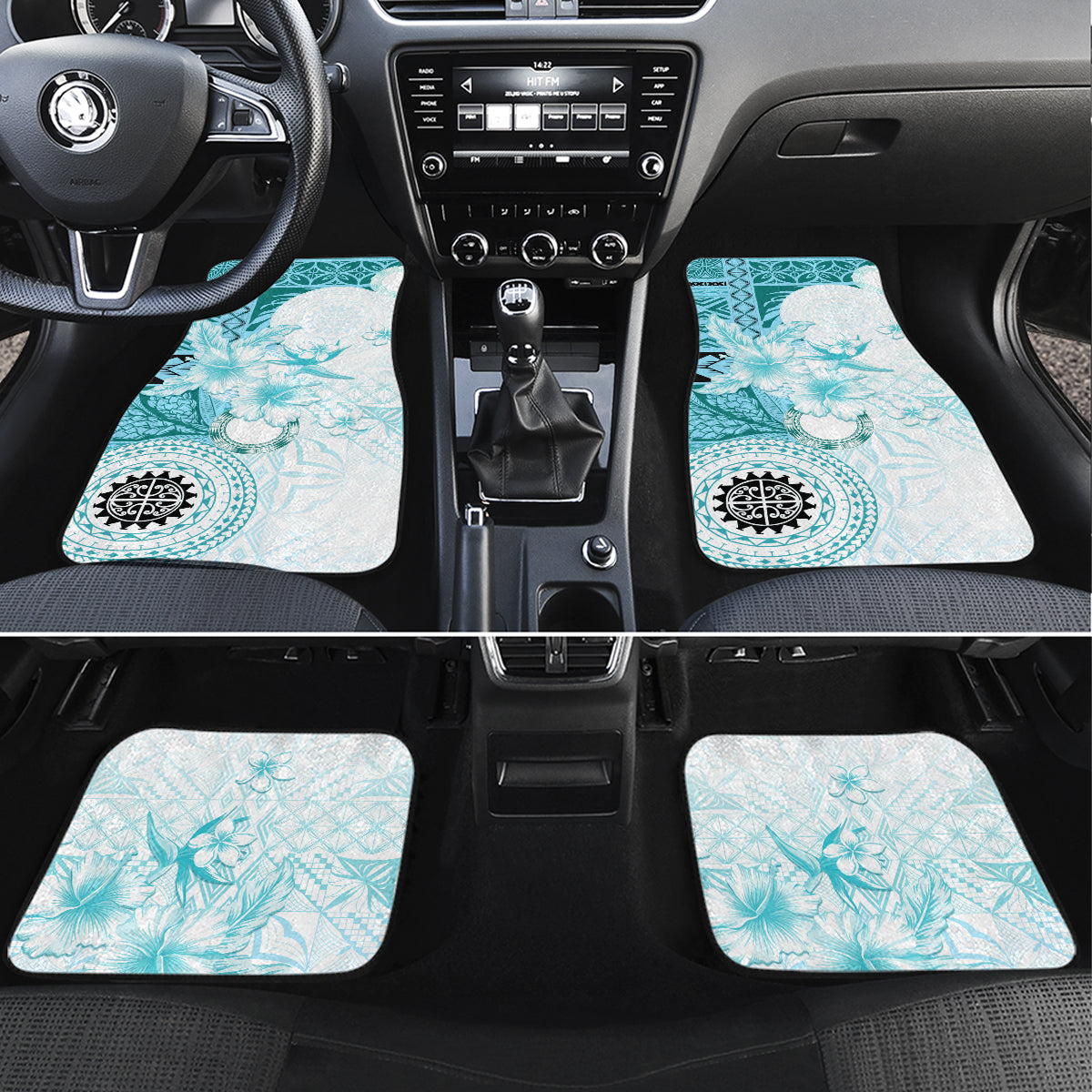 Samoa Siapo Pattern With Teal Hibiscus Car Mats