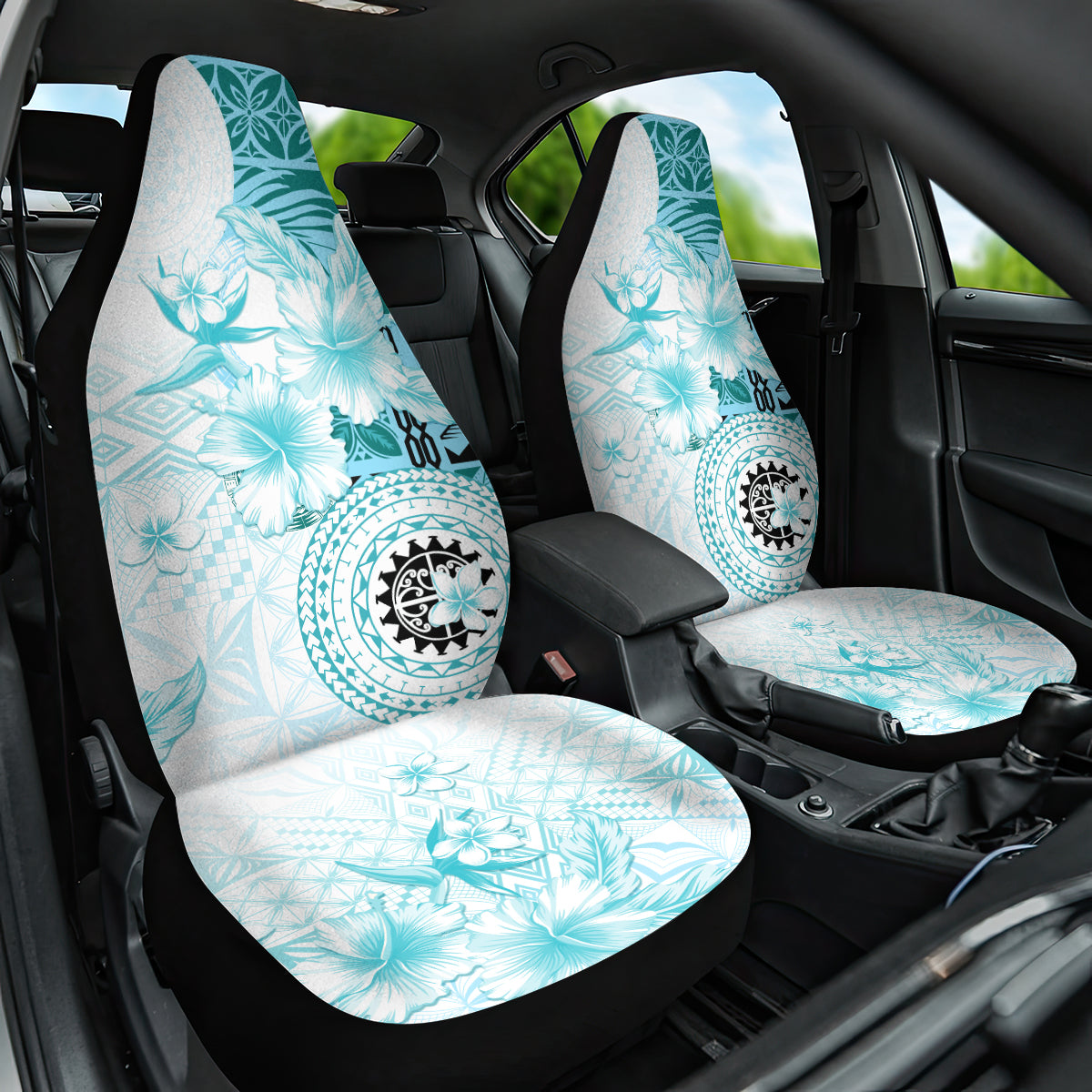 Samoa Siapo Pattern With Teal Hibiscus Car Seat Cover