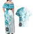 Samoa Siapo Pattern With Teal Hibiscus Couples Matching Off Shoulder Maxi Dress and Hawaiian Shirt LT05 - Polynesian Pride