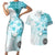 Samoa Siapo Pattern With Teal Hibiscus Couples Matching Short Sleeve Bodycon Dress and Hawaiian Shirt LT05 Teal - Polynesian Pride