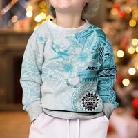 Samoa Siapo Pattern With Teal Hibiscus Kid Ugly Christmas Sweater