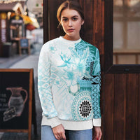 Samoa Siapo Pattern With Teal Hibiscus Ugly Christmas Sweater