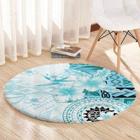 Samoa Siapo Pattern With Teal Hibiscus Round Carpet