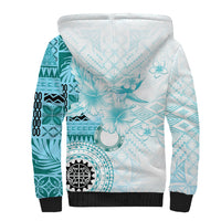 Samoa Siapo Pattern With Teal Hibiscus Sherpa Hoodie LT05 - Polynesian Pride