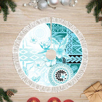 Samoa Siapo Pattern With Teal Hibiscus Tree Skirt LT05 Fringed Teal - Polynesian Pride