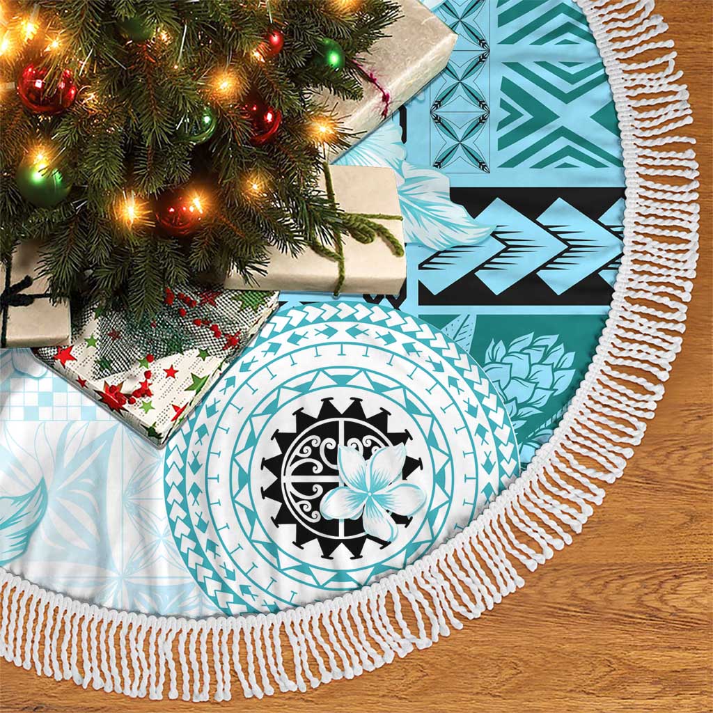 Samoa Siapo Pattern With Teal Hibiscus Tree Skirt LT05 - Polynesian Pride