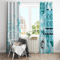 Samoa Siapo Pattern With Teal Hibiscus Window Curtain