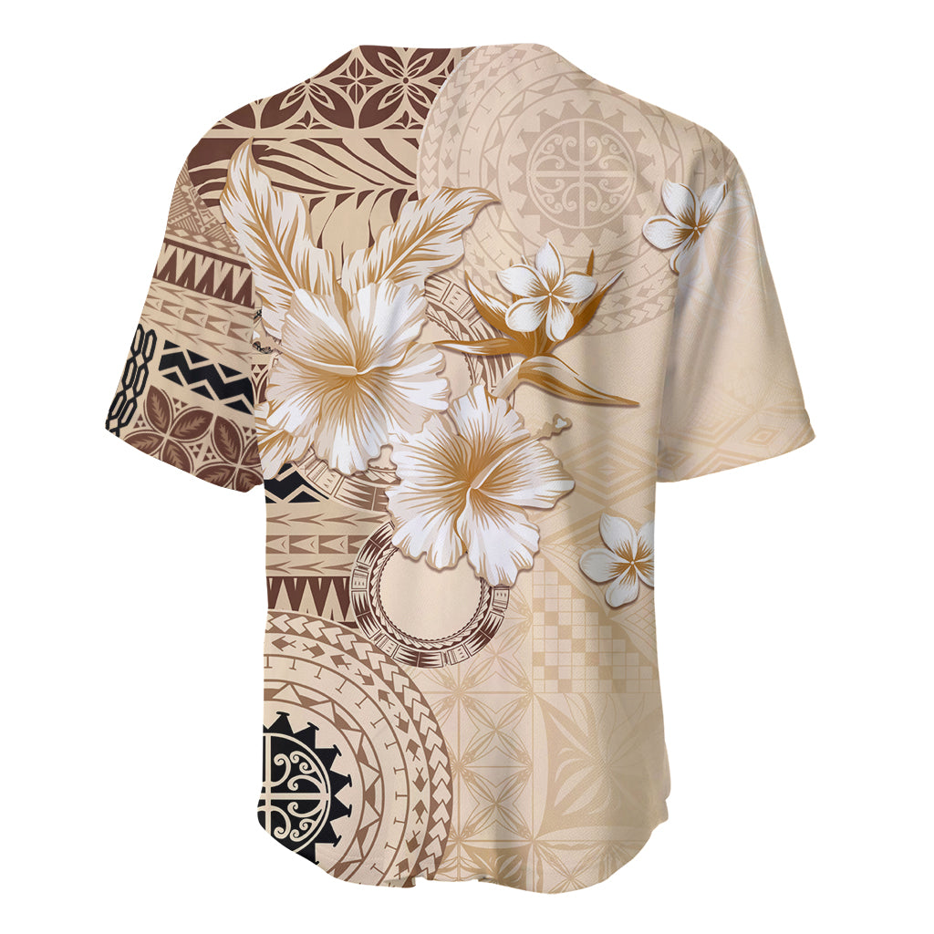 Samoa Siapo Pattern With Beige Hibiscus Baseball Jersey LT05 - Polynesian Pride