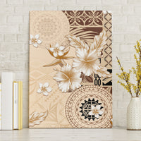 Samoa Siapo Pattern With Beige Hibiscus Canvas Wall Art LT05 Without Frame Beige - Polynesian Pride
