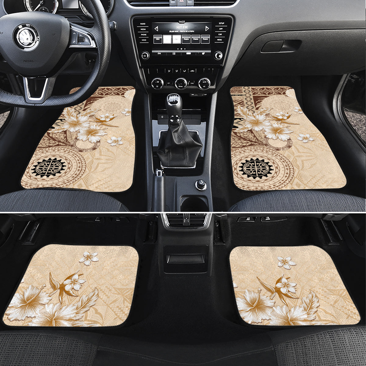 Samoa Siapo Pattern With Beige Hibiscus Car Mats